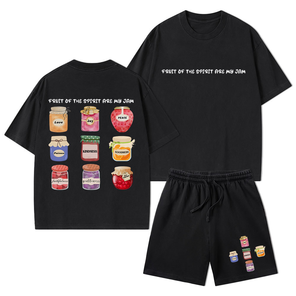 Fruit Of The Spirit Are My Jam Christian Washed T-Shirt & Shorts