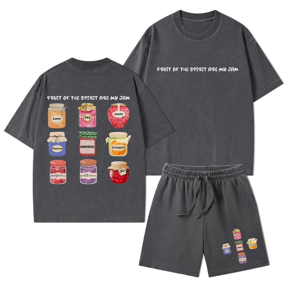 Fruit Of The Spirit Are My Jam Christian Washed T-Shirt & Shorts