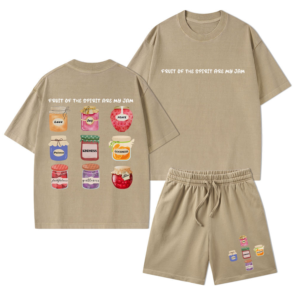 Fruit Of The Spirit Are My Jam Christian Washed T-Shirt & Shorts