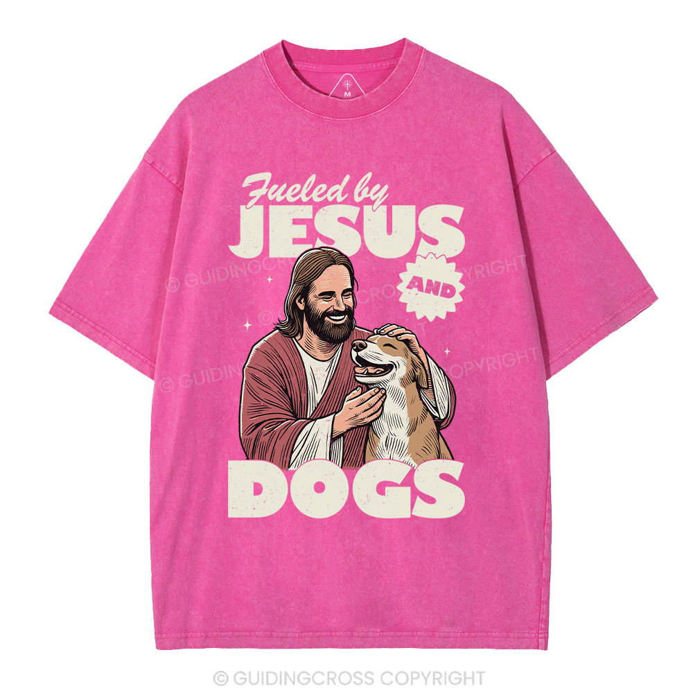 Fueled By Jesus And Dogs Christian Washed T-Shirt 