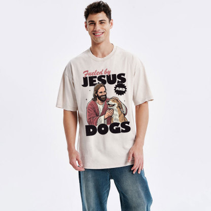 Fueled By Jesus And Dogs Christian Washed T-Shirt 