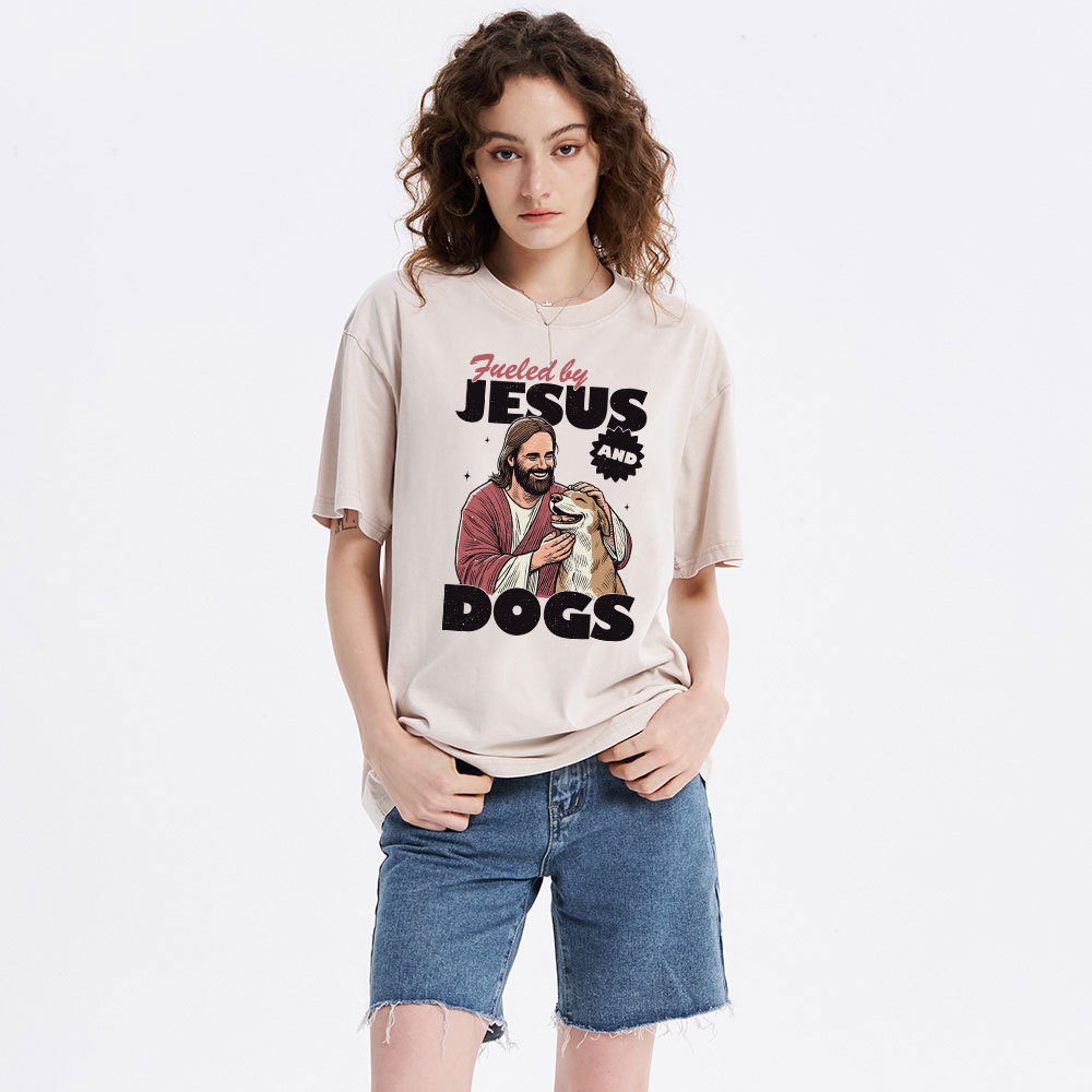 Fueled By Jesus And Dogs Christian Washed T-Shirt 