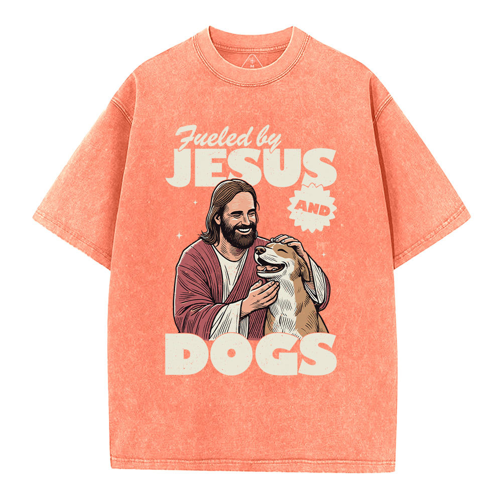 Fueled By Jesus And Dogs Christian Washed T-Shirt 