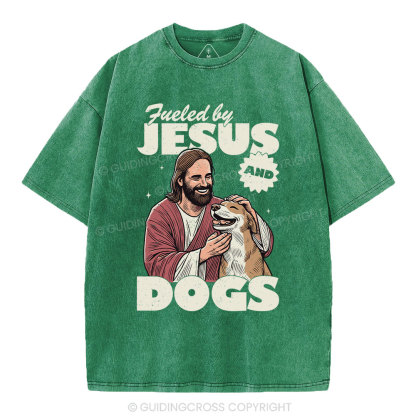 Fueled By Jesus And Dogs Christian Washed T-Shirt 