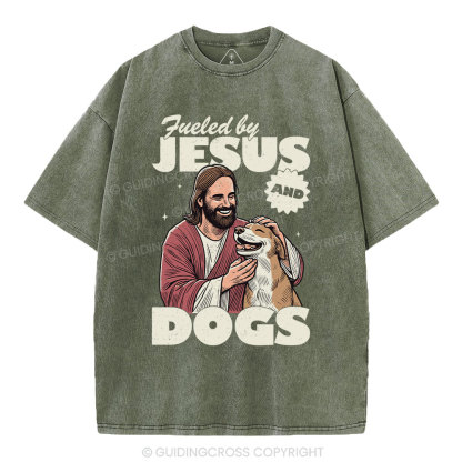 Fueled By Jesus And Dogs Christian Washed T-Shirt 