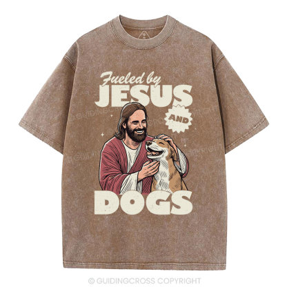 Fueled By Jesus And Dogs Christian Washed T-Shirt 