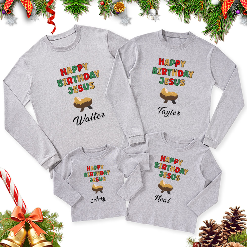 Personalized Happy Birthday Jesus Christmas Family Matching Long Sleeve T-Shirt