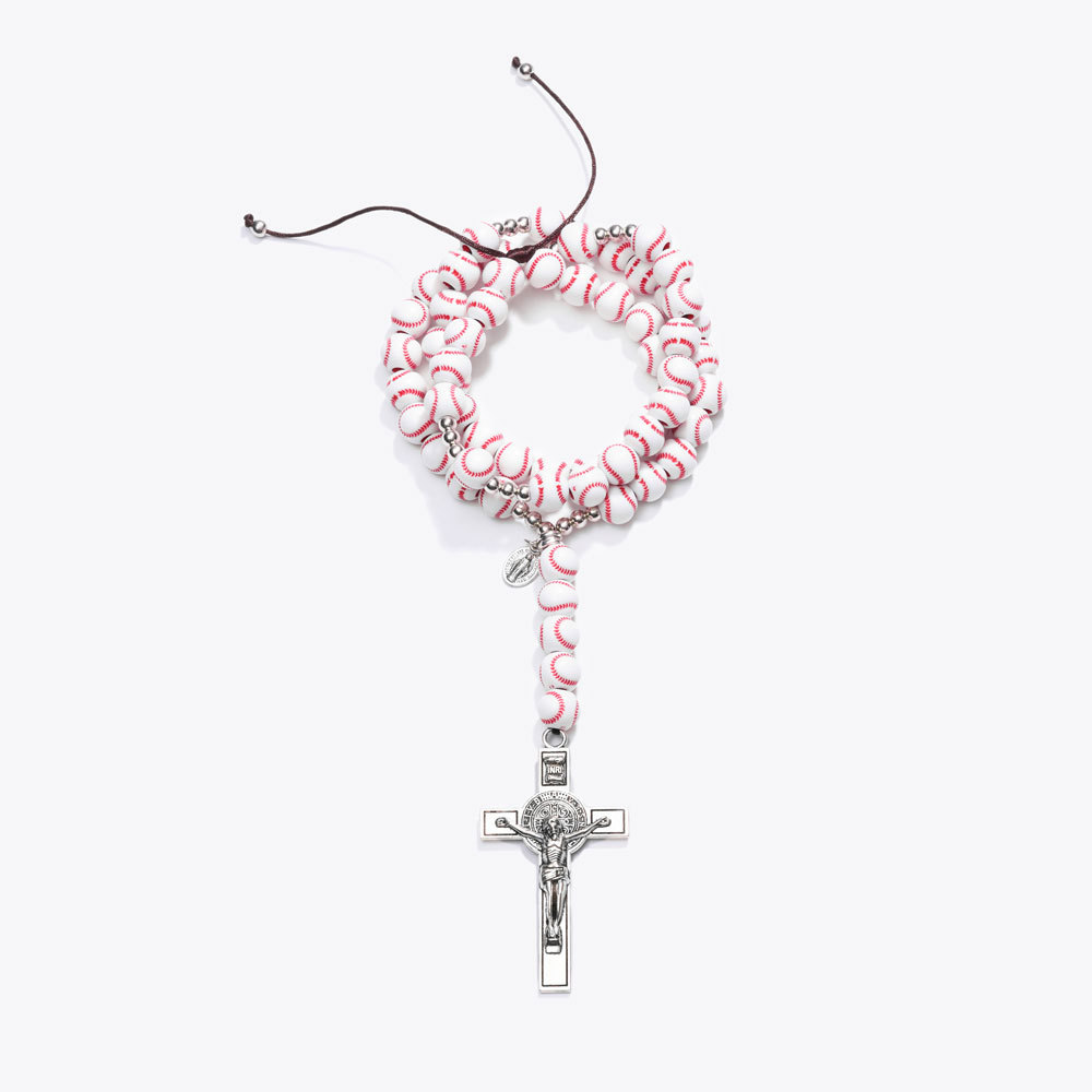 Baseball Bead Long Cross Pendant Necklace