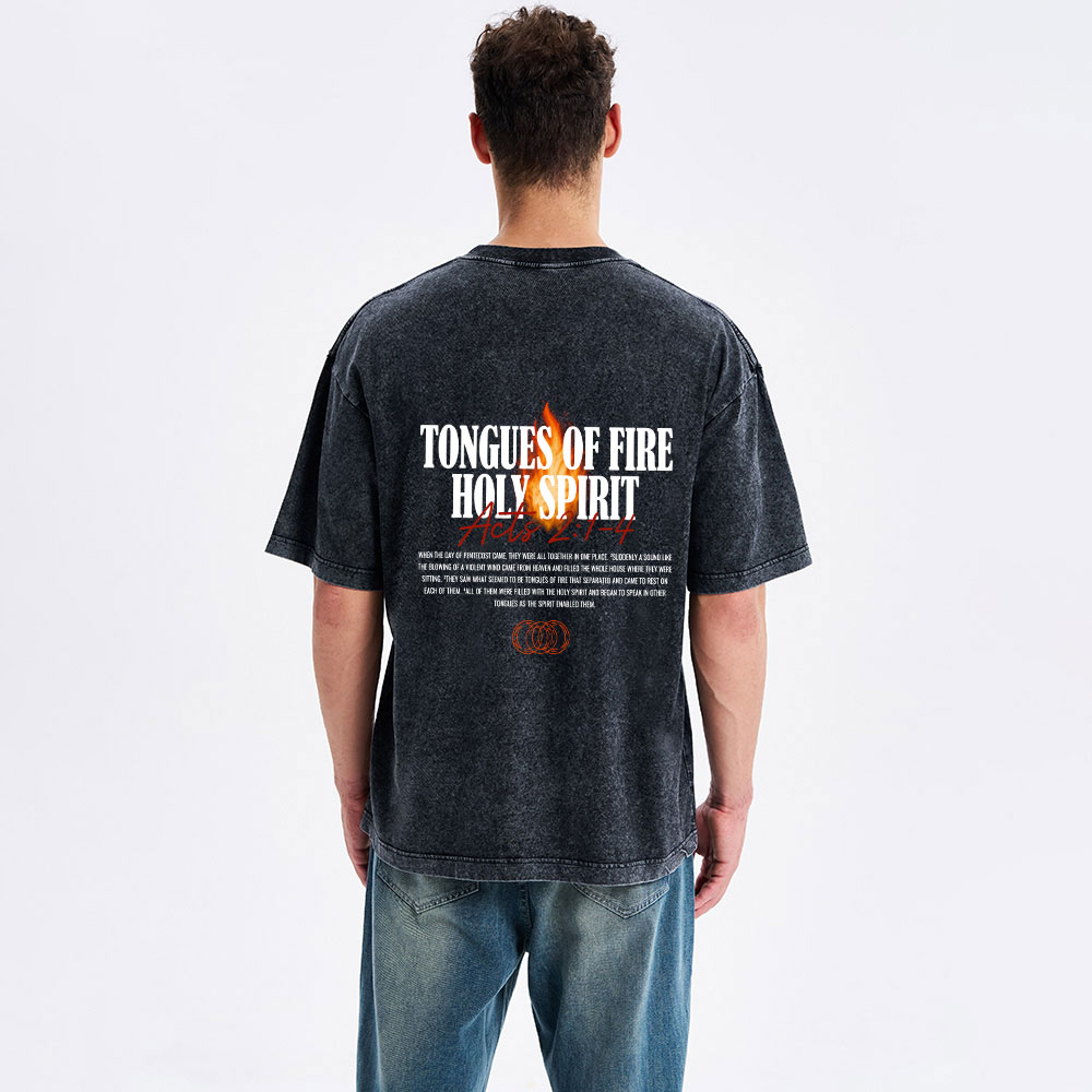 Tongues Of Fire Holy Spirit Christian Washed T-Shirt
