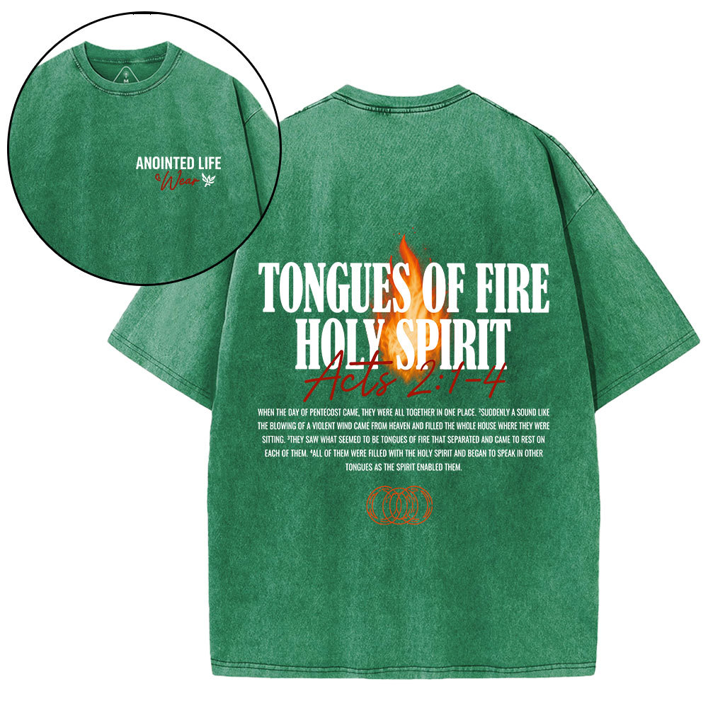 Tongues Of Fire Holy Spirit Christian Washed T-Shirt