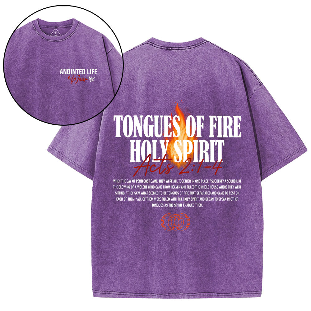 Tongues Of Fire Holy Spirit Christian Washed T-Shirt