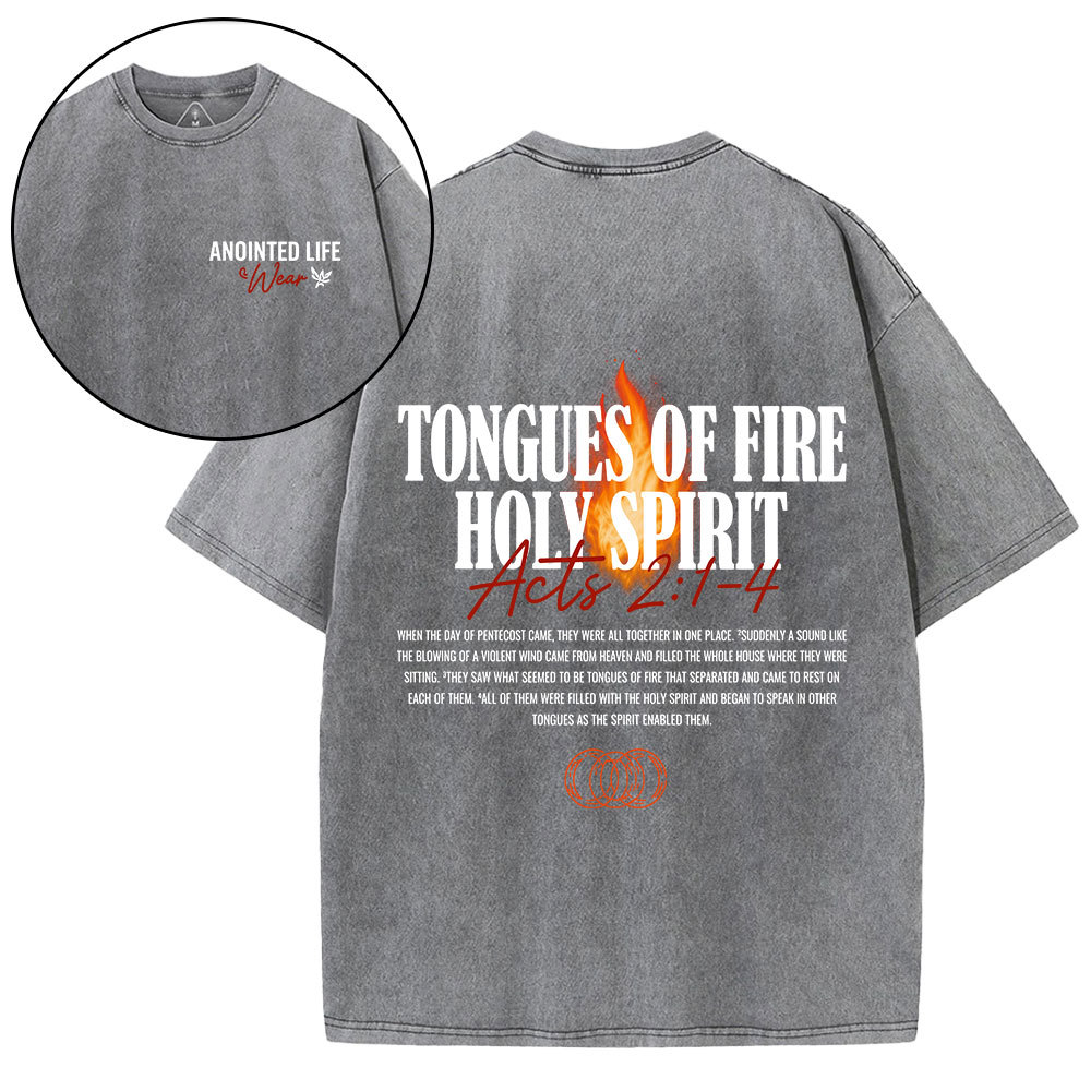 Tongues Of Fire Holy Spirit Christian Washed T-Shirt