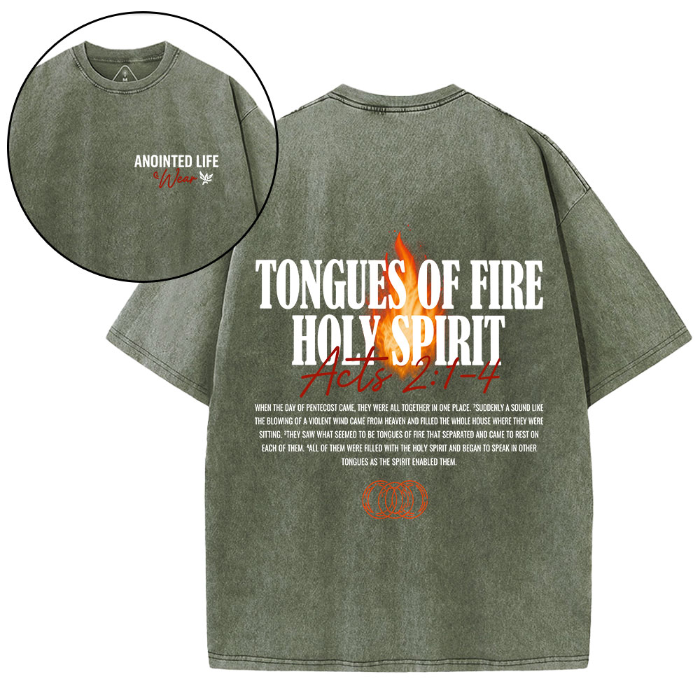 Tongues Of Fire Holy Spirit Christian Washed T-Shirt