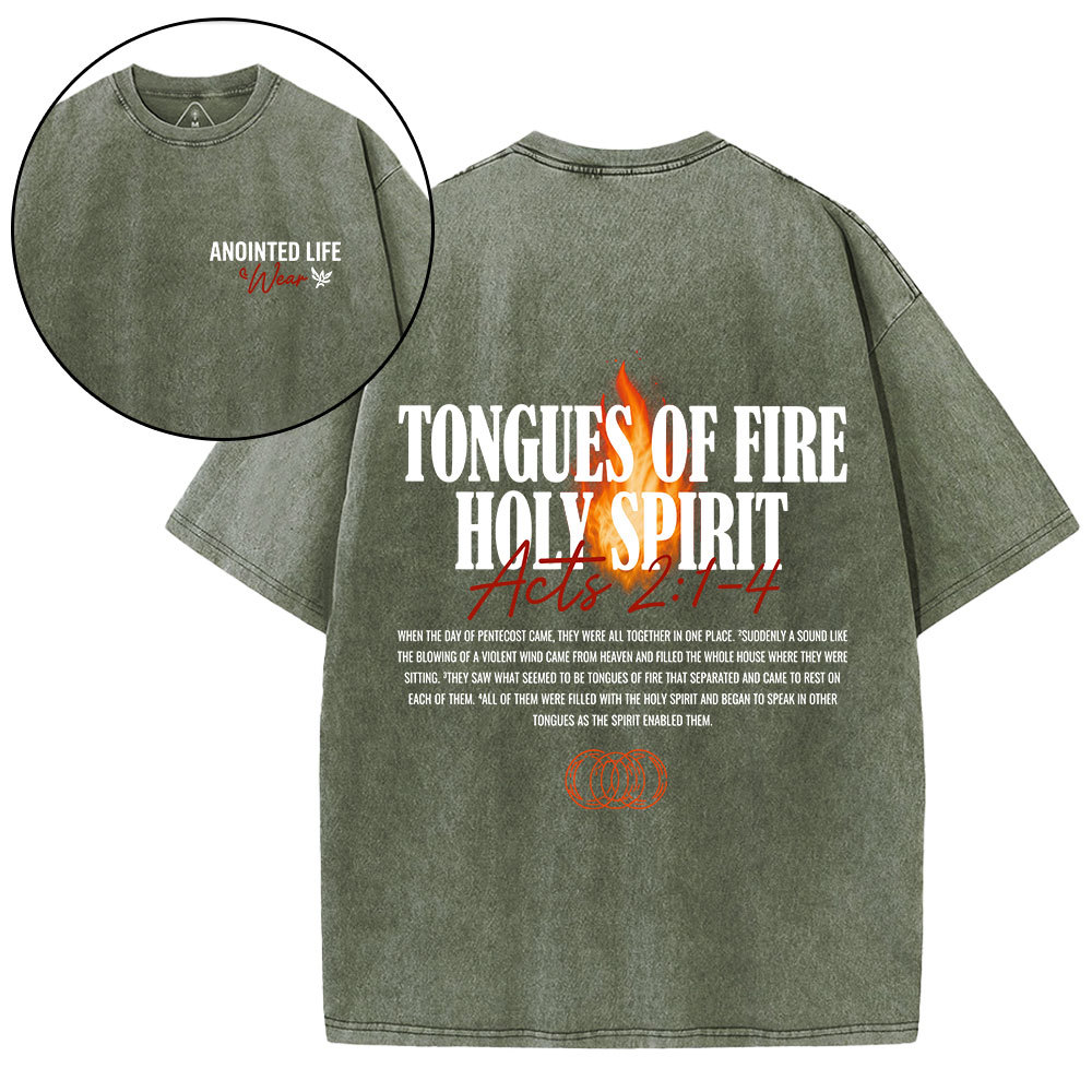 Tongues Of Fire Holy Spirit Christian Washed T-Shirt