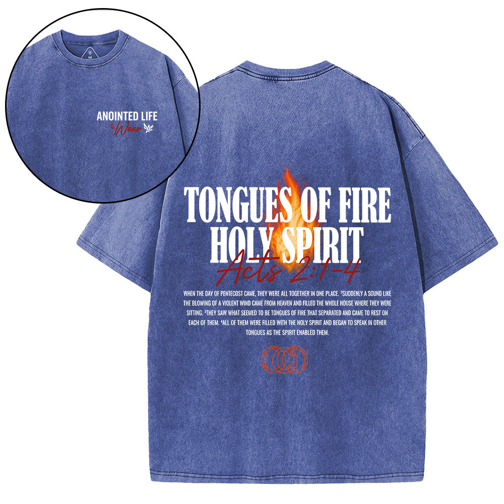 Tongues Of Fire Holy Spirit Christian Washed T-Shirt