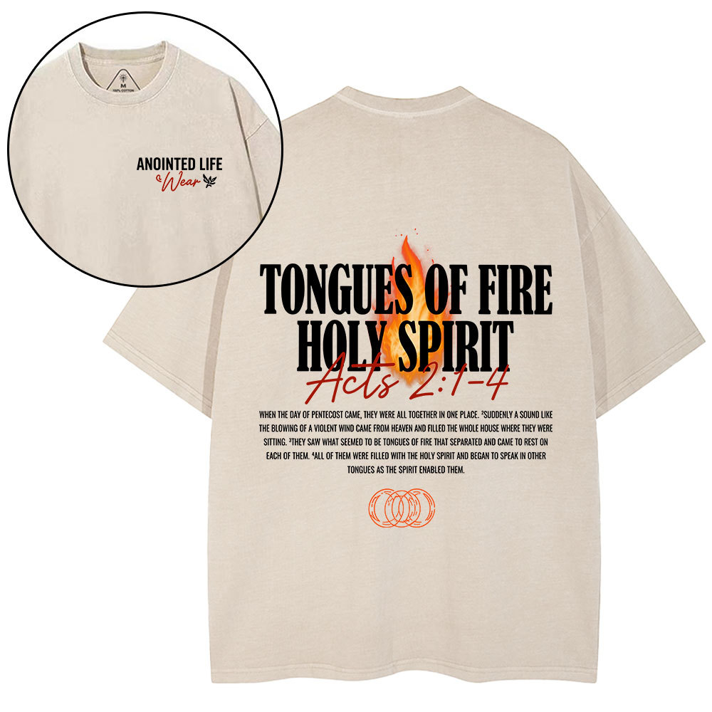 Tongues Of Fire Holy Spirit Christian Washed T-Shirt