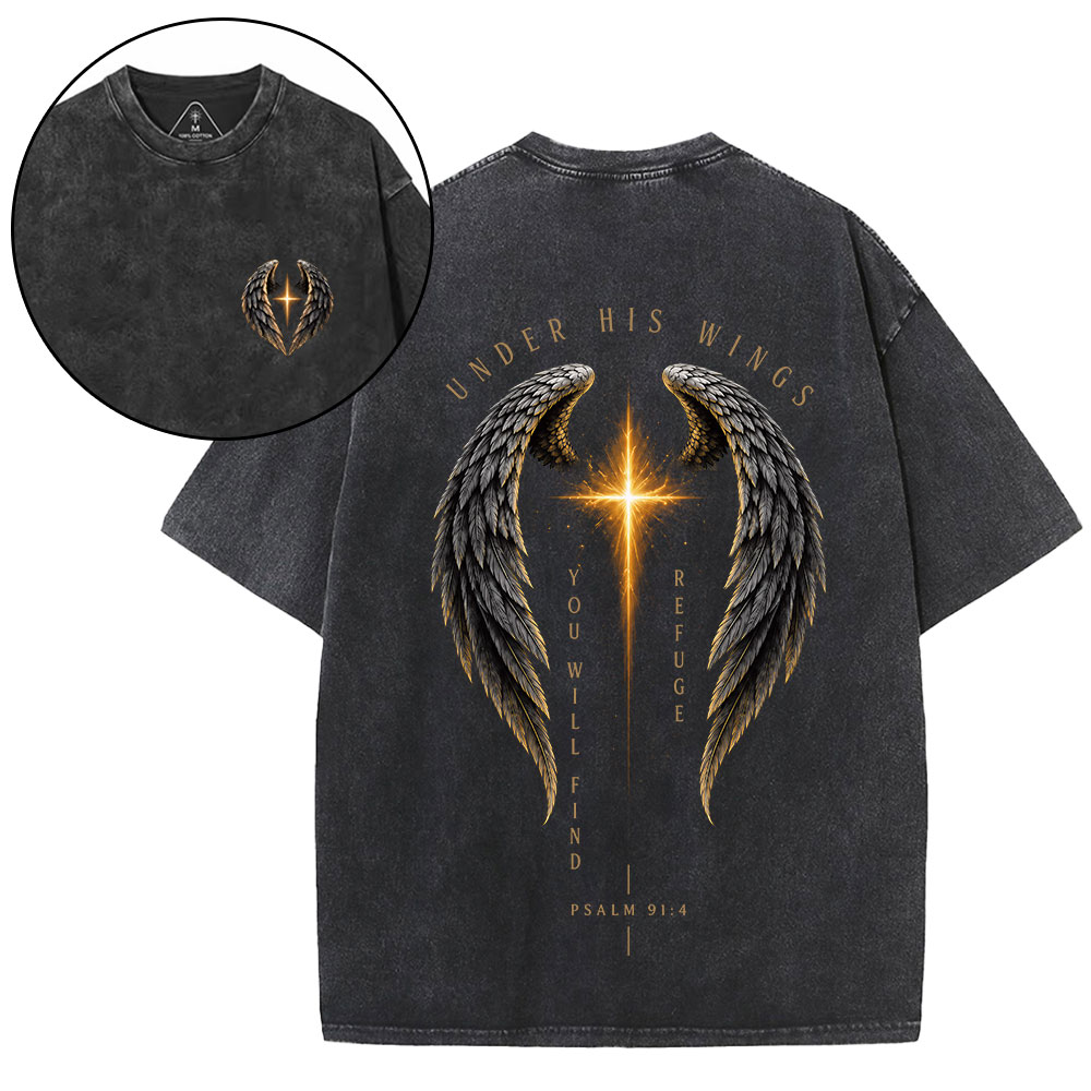 Under His Wings Christian Washed T-Shirt