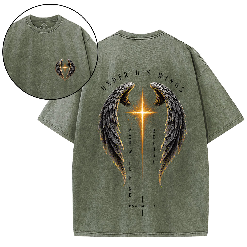 Under His Wings Christian Washed T-Shirt