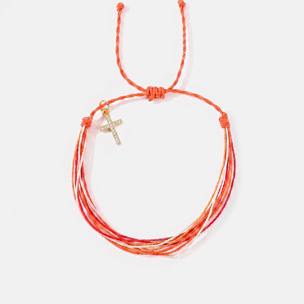 Colorful Cross Charm Christian Braided Cord Bracelet