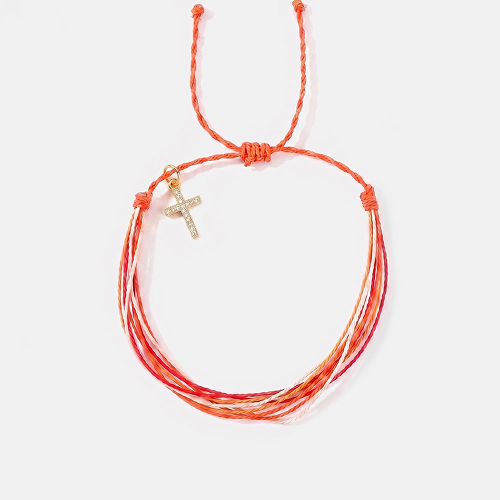 Colorful Cross Charm Christian Braided Cord Bracelet