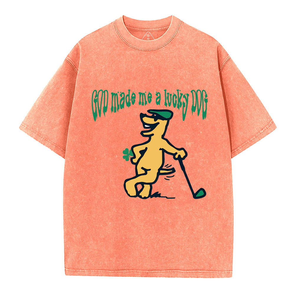 GOD Made Me A Lucky DOG Christian Washed T-Shirt