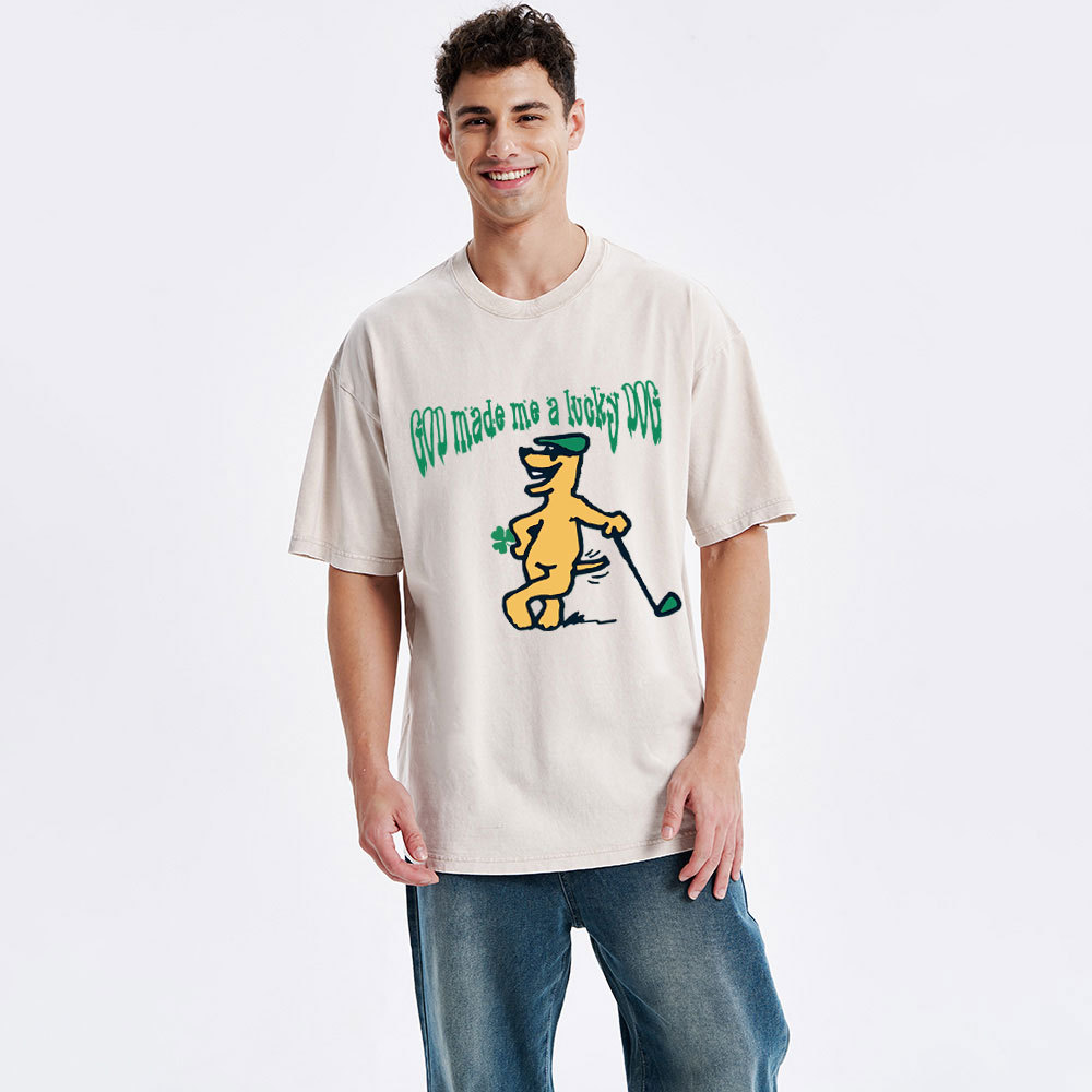 GOD Made Me A Lucky DOG Christian Washed T-Shirt