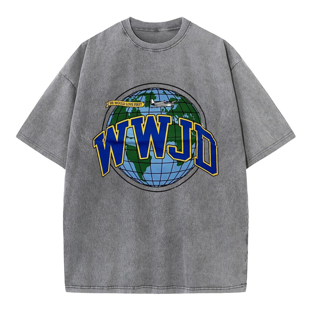WWJD Globe Christian Washed T-Shirt
