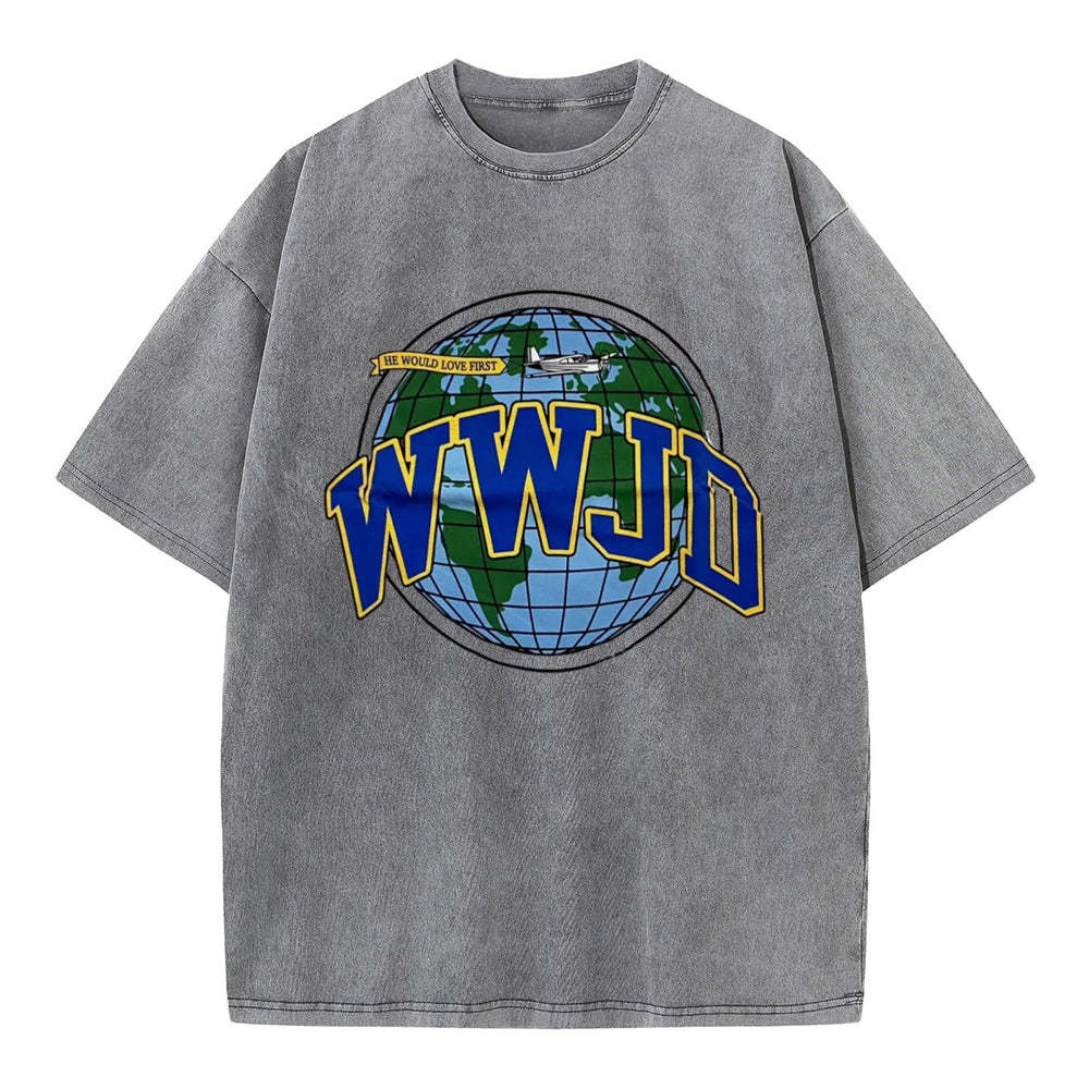WWJD Globe Christian Washed T-Shirt
