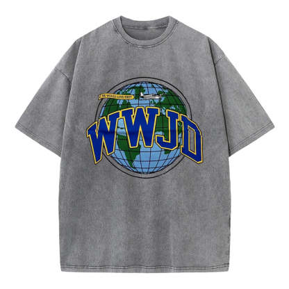 WWJD Globe Christian Washed T-Shirt