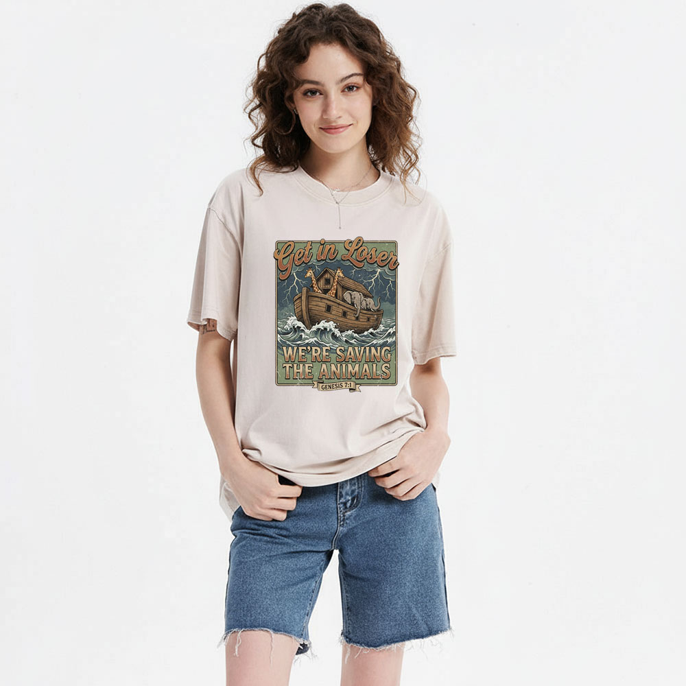 Get In Losers We're Saving The Animals Christian Washed T-Shirt