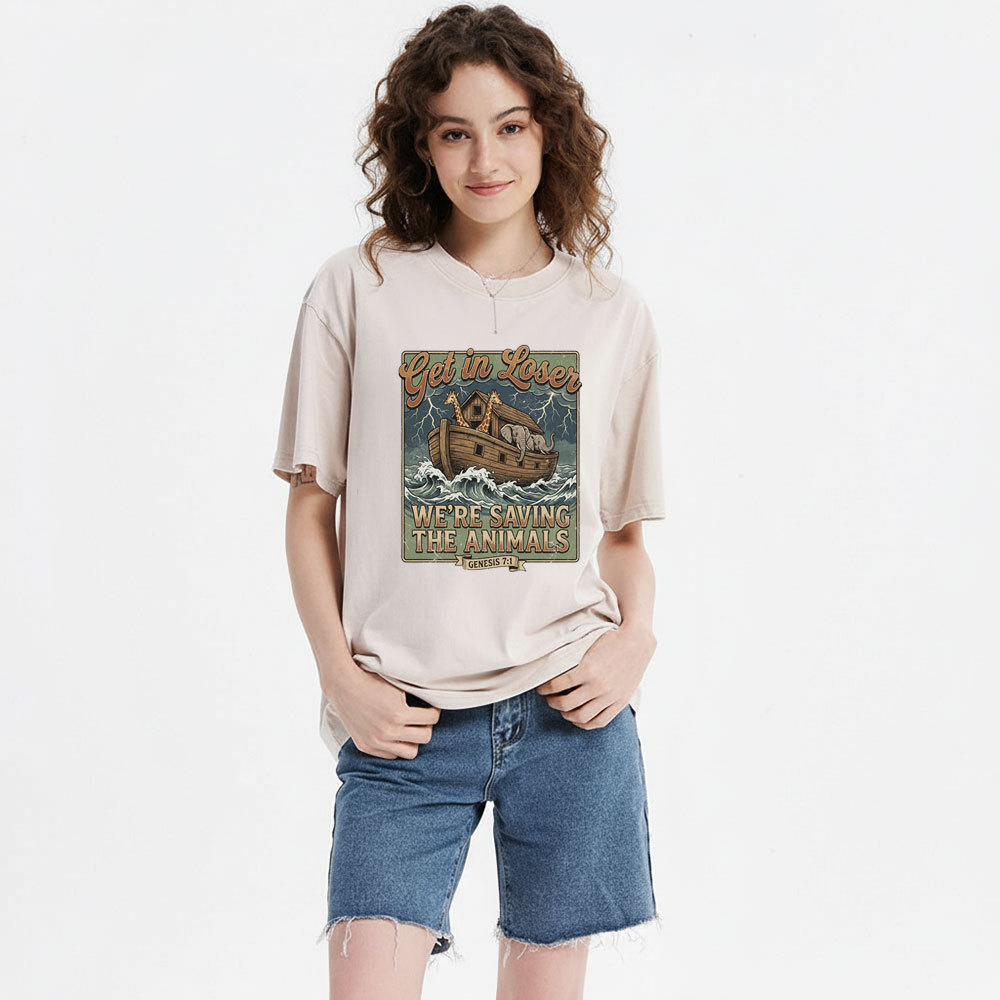 Get In Losers We're Saving The Animals Christian Washed T-Shirt