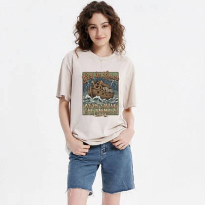 Get In Losers We're Saving The Animals Christian Washed T-Shirt