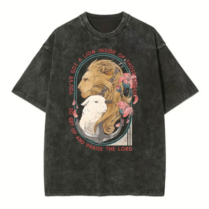 Get Up And Praise The Lord Christian Washed T-Shirt
