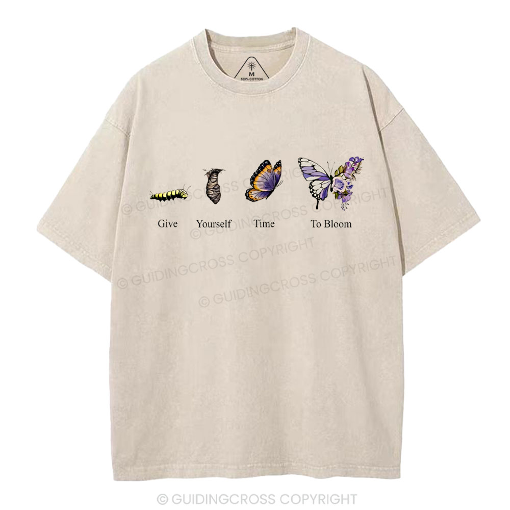 Give Yourself Time To Bloom Christian Washed T-Shirt