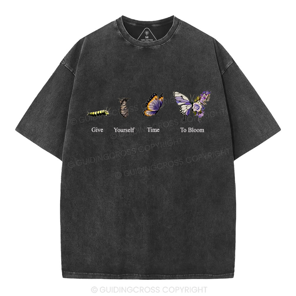 Give Yourself Time To Bloom Christian Washed T-Shirt