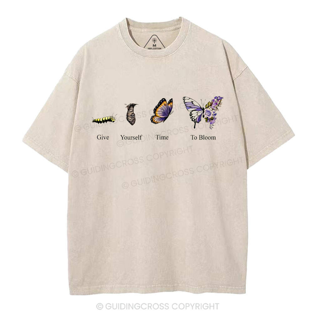 Give Yourself Time To Bloom Christian Washed T-Shirt
