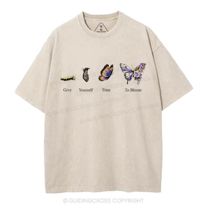 Give Yourself Time To Bloom Christian Washed T-Shirt