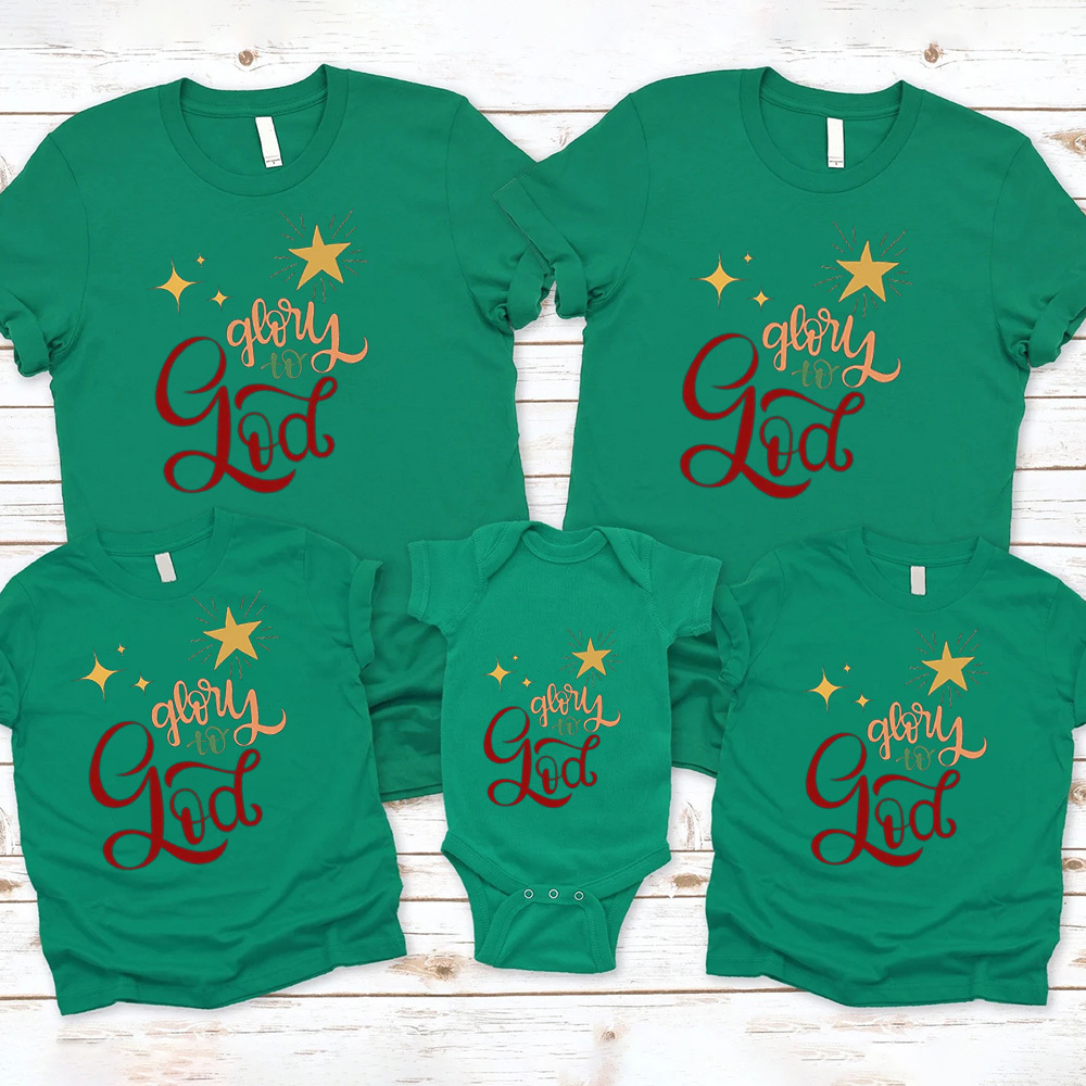 Glory To God Christian Christmas Family Matching Shirts