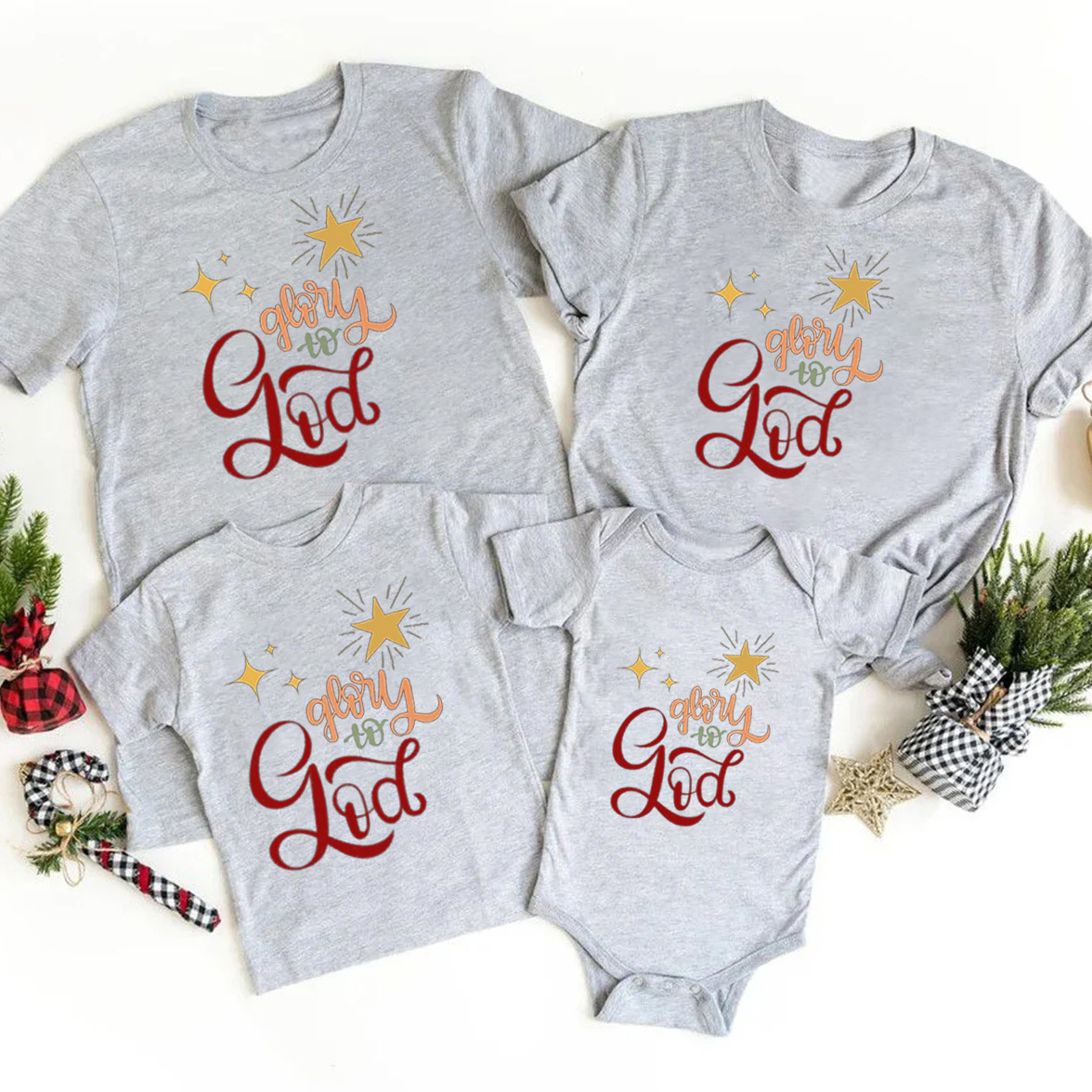 Glory To God Christian Christmas Family Matching Shirts