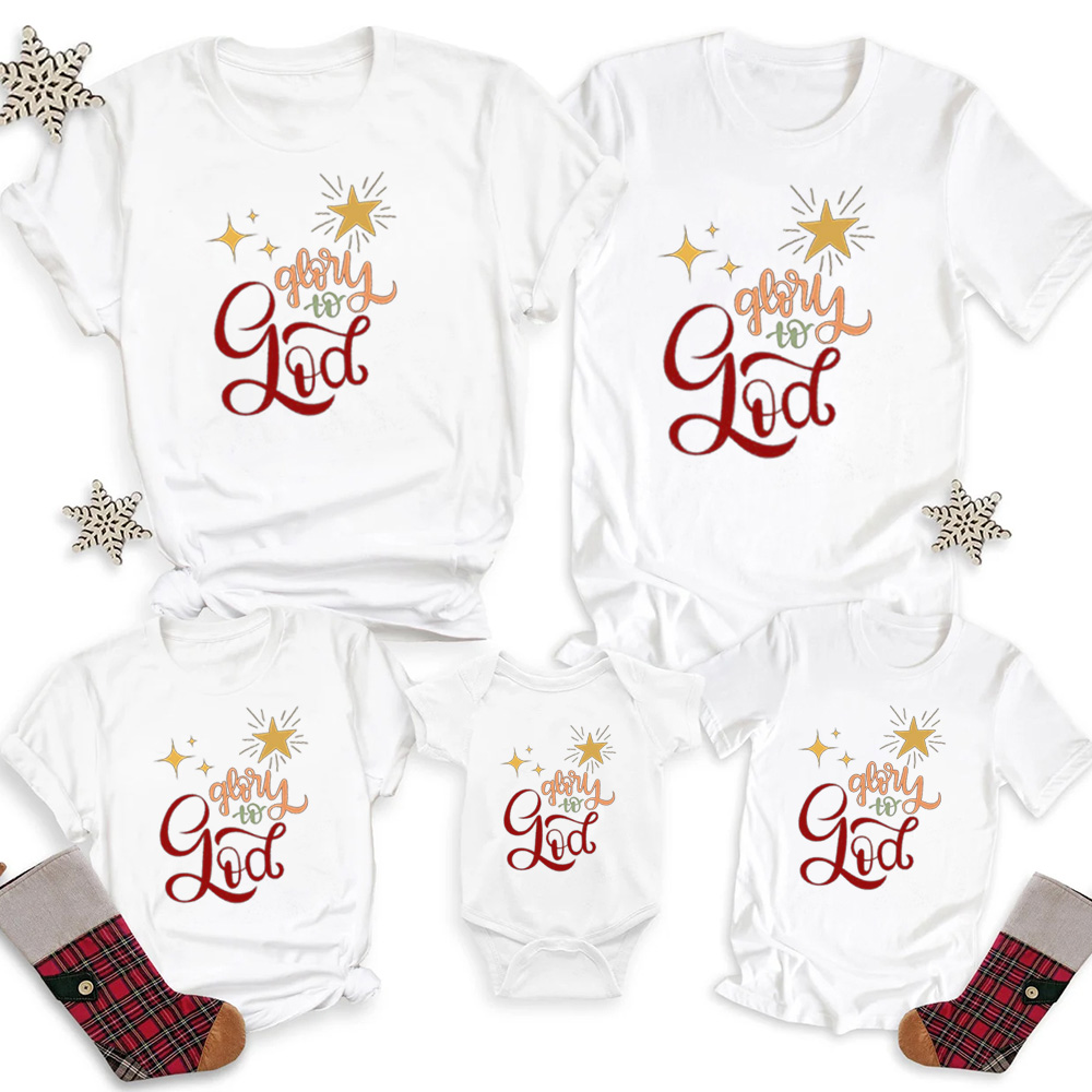 Glory To God Christian Christmas Family Matching Shirts