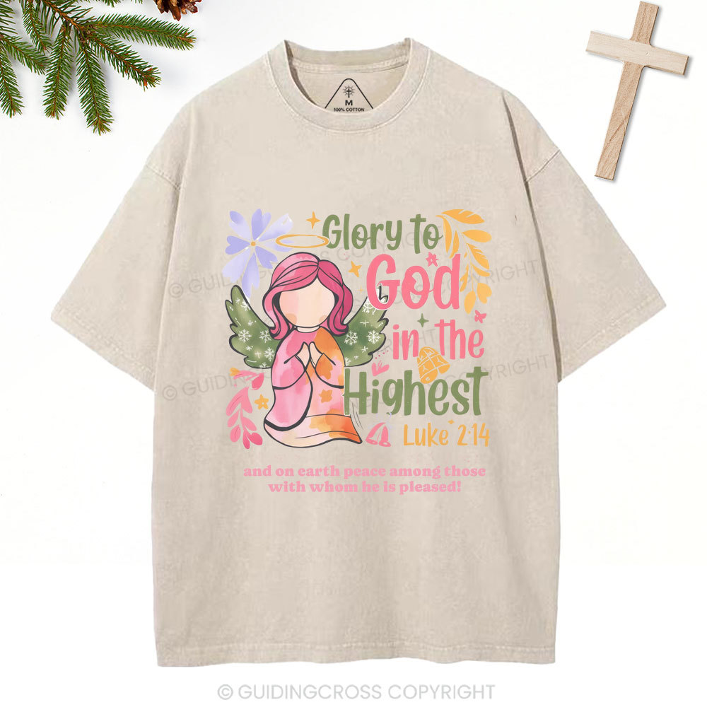 Glory To God In The Highest Chistian Christmas Washed T-Shirt