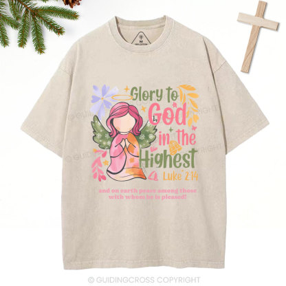 Glory To God In The Highest Chistian Christmas Washed T-Shirt