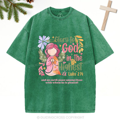 Glory To God In The Highest Chistian Christmas Washed T-Shirt