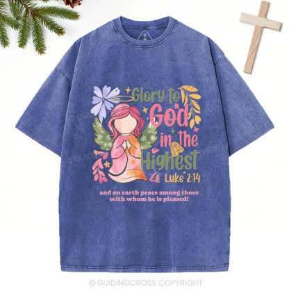 Glory To God In The Highest Chistian Christmas Washed T-Shirt