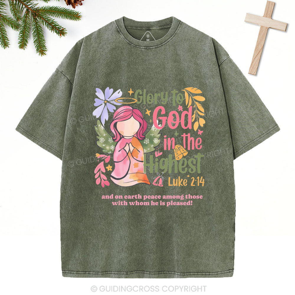 Glory To God In The Highest Chistian Christmas Washed T-Shirt