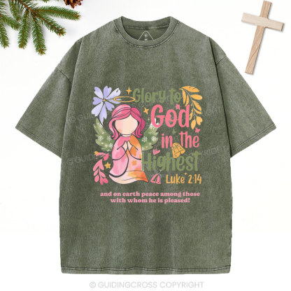 Glory To God In The Highest Chistian Christmas Washed T-Shirt