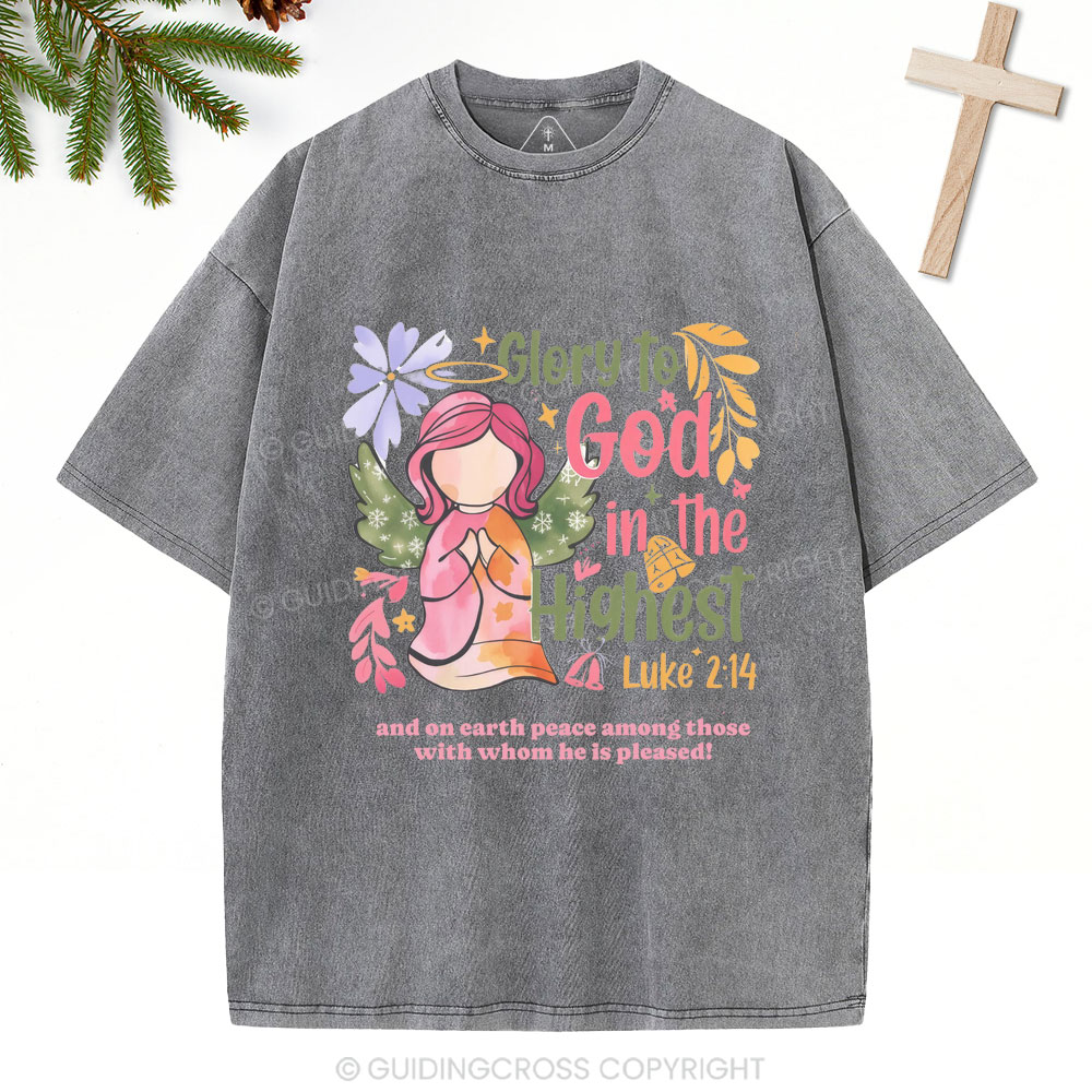 Glory To God In The Highest Chistian Christmas Washed T-Shirt