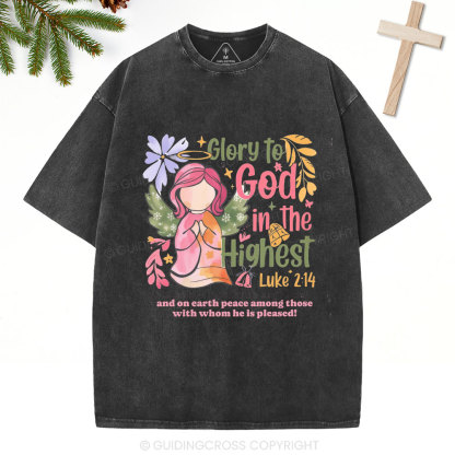 Glory To God In The Highest Chistian Christmas Washed T-Shirt