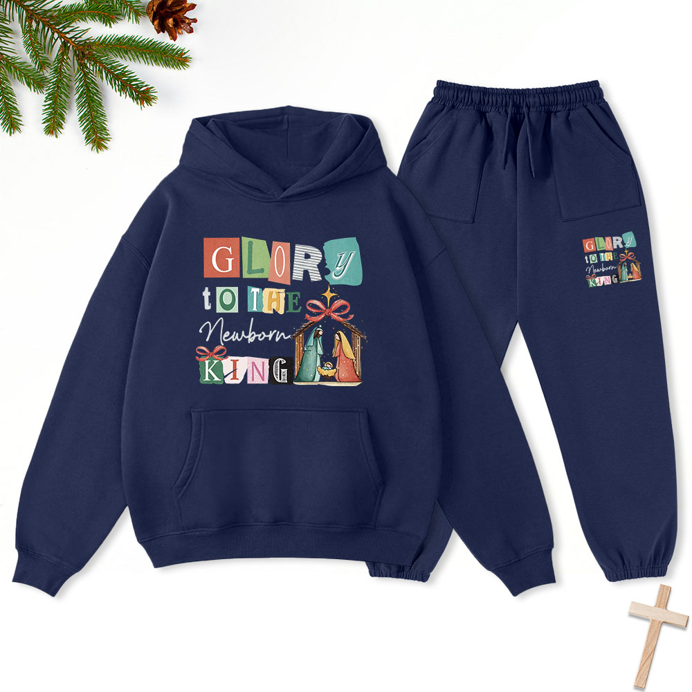 Glory To The New Born King Christmas Christian Fleece Hoodie Set