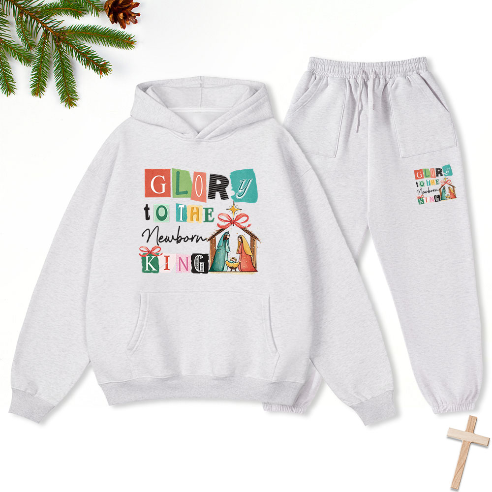 Glory To The New Born King Christmas Christian Fleece Hoodie Set